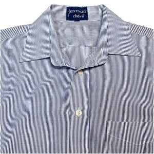 70s 80s Givenchy for Chesa Shirt 15.5 32 Mens L/S Button Up Blue White Stripe
